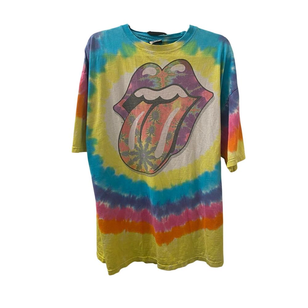 Vintage The Rolling Stones Liquid Blue Tie Dye T-Shirt Thrashed Fractal Tongue